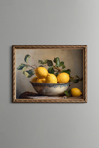 epiqart Lemons in a Blue Patterned Bowl - Vintage Patterned Painting - Fine M...