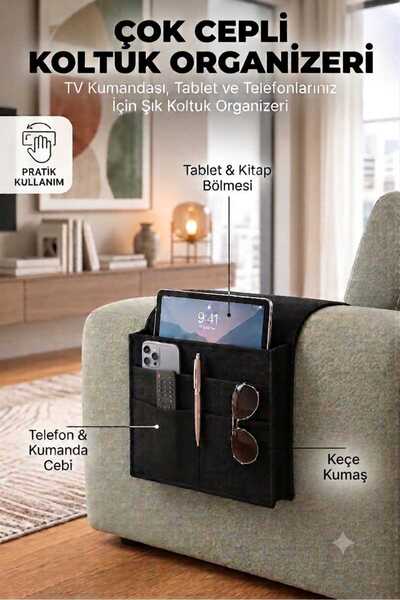MYS FLEX Kumandalık Koltuk Kenarı Organizer Yan Sehpa Koltuk Kenarı KEÇE Düze...