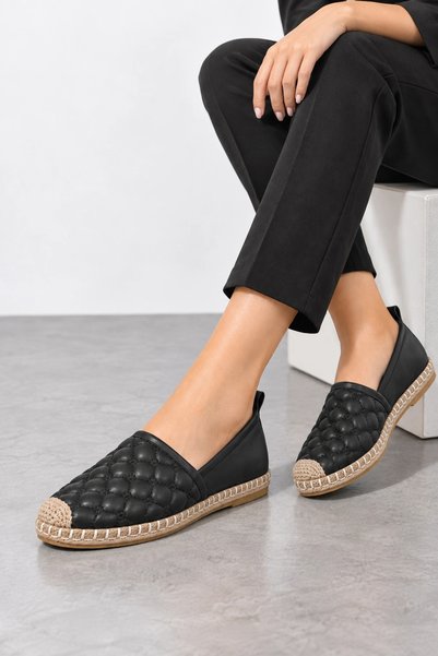 HT HOTİN Teshin Women's Quilted Detailed Espadrille Ballerina Shoes - Black