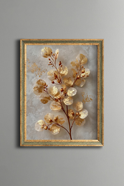 epiqart Golden Eucalyptus Branches - Vintage Patterned Painting - Fine Model