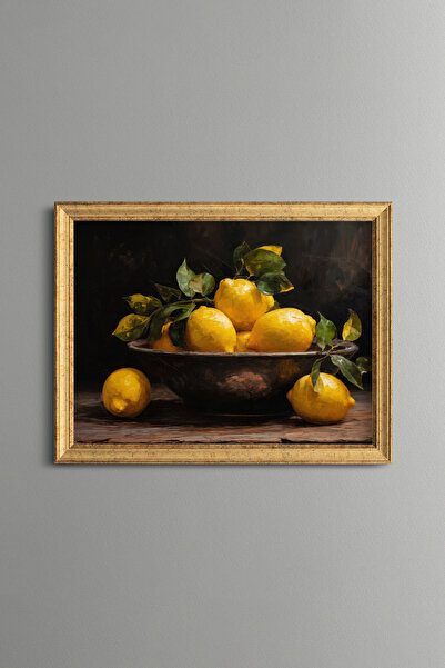 epiqart Lemons in a Copper Bowl - Vintage Patterned Painting - Fine Model
