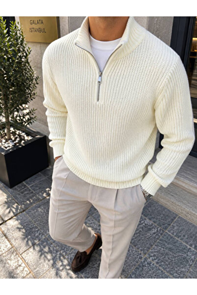 pazarella Men's half-zip knitwear with stand collar