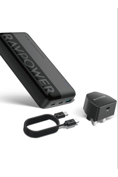 RavPower Portable Charger 20000Mah with 20W Wall Charger and 60W Usb-C Cable All-In-One Fast Charging Kit for iPhone Samsung iPad Rp-Pc1086 20000 Mah Black