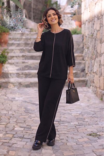 Nevin Kaya Moda Black Ribbed Modal Fabric Set