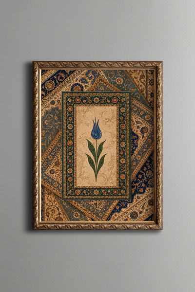 epiqart Blue Tulip Motif - Vintage Patterned Painting - Fine Model