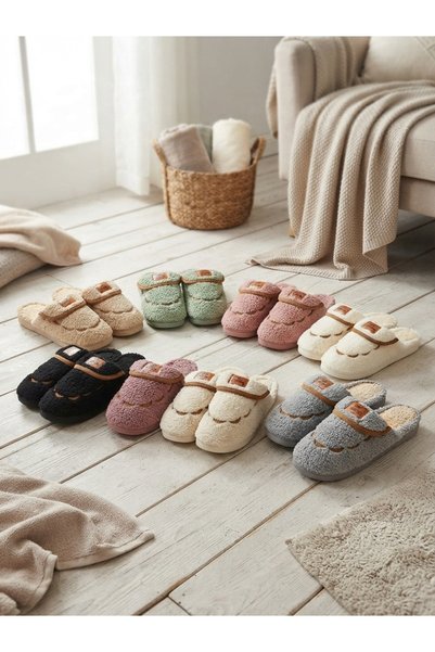 SWORD Women's House Slippers |   Wool Plush Slippers |   Patterned Half-Closed Lightweight Non-Slip Sole
