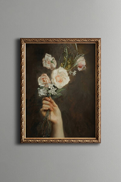 epiqart Elegant Rose Bouquet in Hand - Vintage Patterned Painting - Fine Model