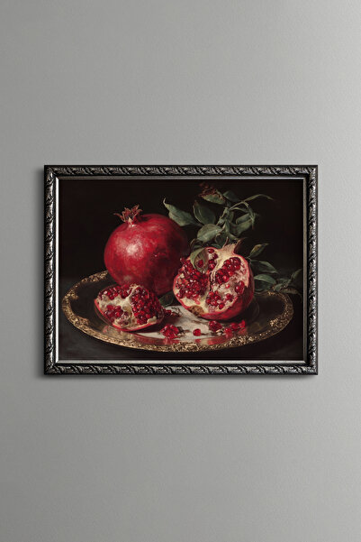 epiqart Embroidered Pomegranates on Tray - Vintage Patterned Painting - Fine ...