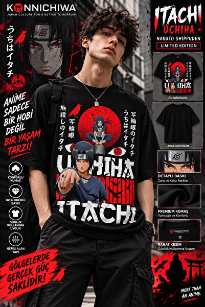FG KONNİCHİWA Μπλουζάκι Naruto Itachi Uchiha – Μαύρο μπλουζάκι anime με στάμπ...