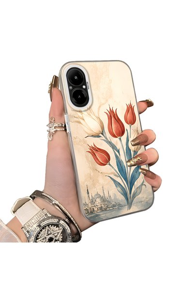 Hontinga Realme 12 Lite Compatible Silicone Edge Hard Back Case Tulip Pattern...