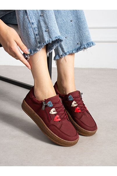 ALEMDAR AYAKKABI Senna Burgundy Genuine Leather Zippered Women's Shoes