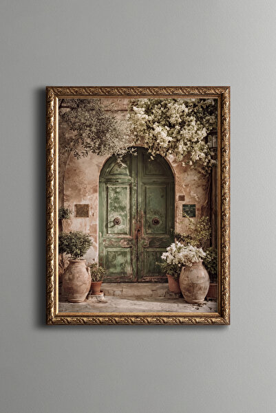 epiqart Green Door under Begonville - Vintage Patterned Painting - Fine Model