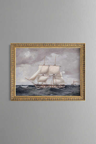 epiqart Sailing Ship and Wavy Sea - Vintage Patterned Painting - Fine Model