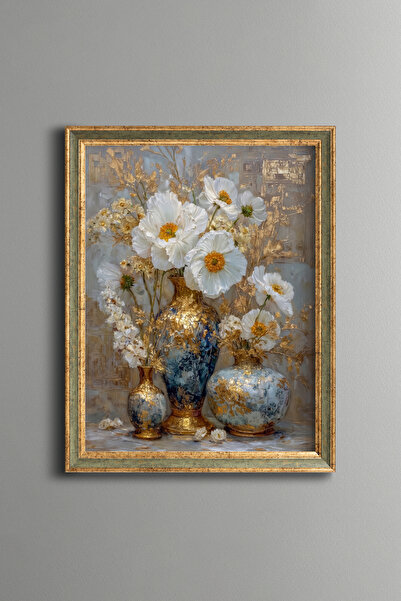 epiqart White Flowers in Vases - Vintage Patterned Painting - Fine Model