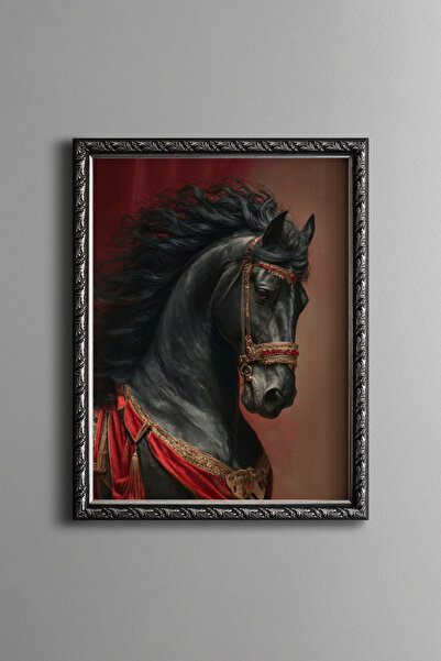 epiqart Black Horse Portrait - Vintage Patterned Painting - Fine Model