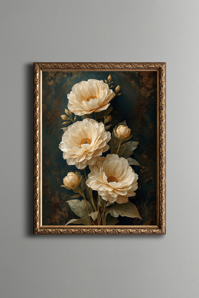 epiqart Cream Peonies - Vintage Patterned Painting - Fine Model