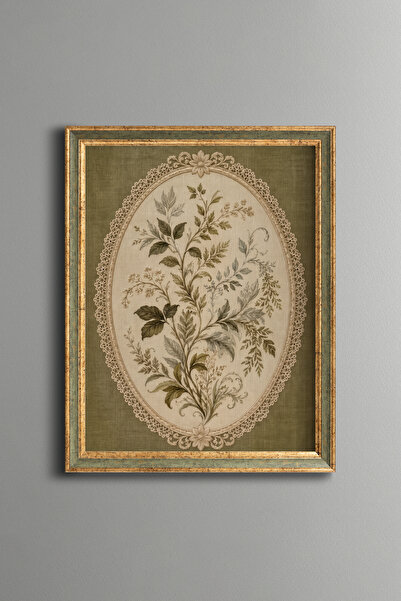 epiqart Botanical Branches in Oval Frame - Vintage Patterned Painting - Fine ...