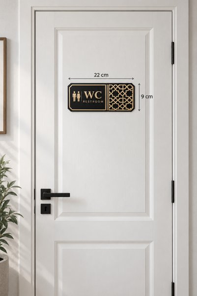 Aldebaran Reklam Selçuklu Patterned Men's Wc Door Sign 22X9 cm Black Gold Plexiglass Sign
