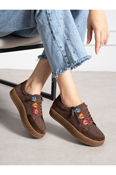 ALEMDAR AYAKKABI Senna Brown Genuine Leather Zippered Women's Shoes