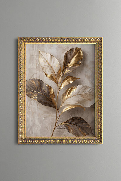 epiqart Gold and White Leaves - Vintage Patterned Painting - Fine Model