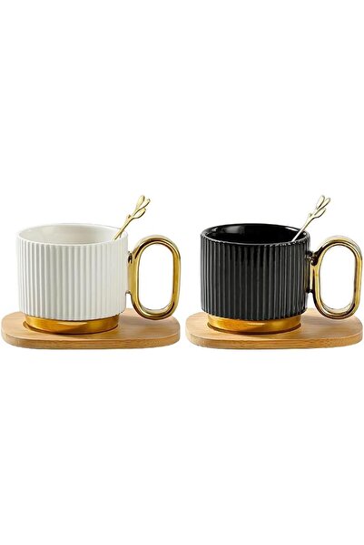 Tazweeq 2 Pack Coffee Cups with Saucers, 220ml Ceramic Mug for Latte, Cappucc...