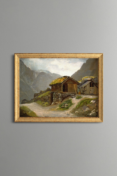 epiqart Mountain Houses Landscape - Vintage Patterned Painting - Fine Model