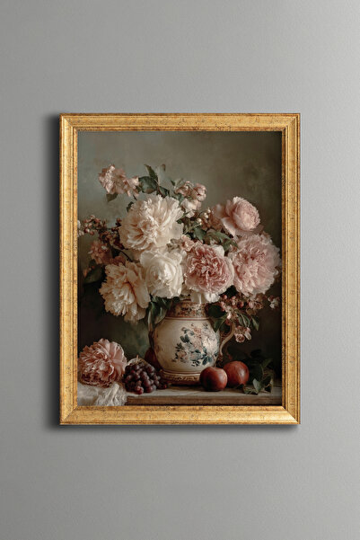 epiqart Pink and White Peonies in a Vase - Vintage Patterned Painting - Fine ...