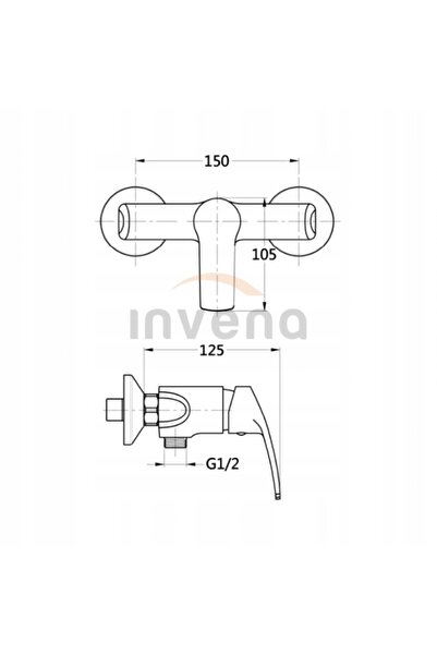 Invena Baterie de baie monocomandă, montată pe perete, crom Malta