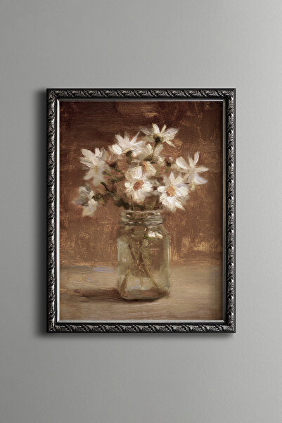 epiqart Daisies in Glass Vase - Vintage Patterned Painting - Fine Model