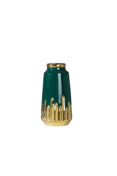 OEM Vaza decorativa A21B-S, ceramica, verde + auriu, 20.5 cm