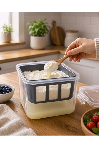 EveFix Dev Boy 5 Litre Geniş Hacimli 2'si 1 Arada Yoğurt Süzme Aparatı ve Sak...