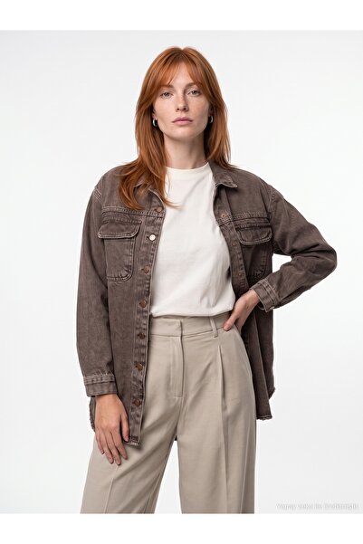 Dilvin 50761 100% Cotton Denim Shirt-Brown