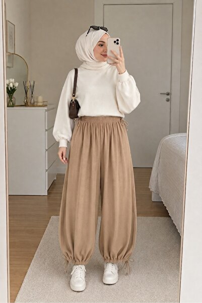 BAYLIN FASHION Kadın Bağcıklı Şalvar Pantolon Bel ve Paça Bağlama Detaylı Rah...
