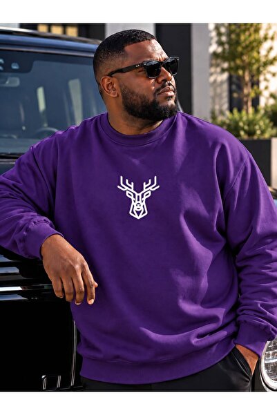 HELLO ROMA 3 Yarn Combed Cotton Plus Size Deer Printed Unisex Sweatshirt Vp6