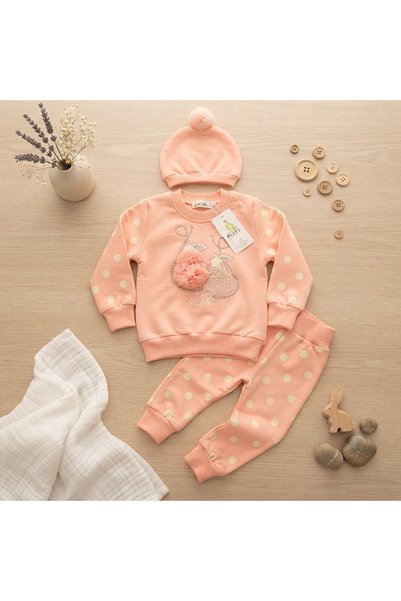 Calla "Rabbits and Pearls" Children's Set - Polka Dot Top and Pants (3 Pieces)