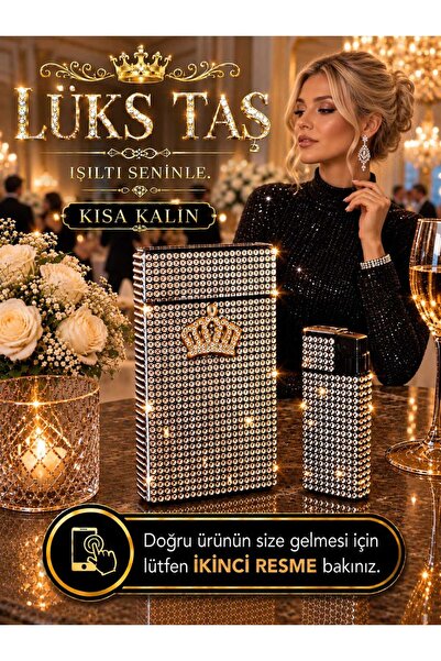 Lüks Taş Sigara Kutusu & Çakmak Kısa Kalın