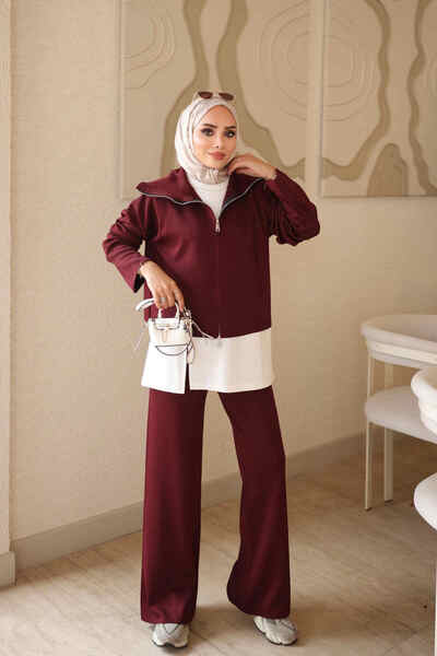 İmajButik Burgundy 3-Piece Knitwear Set