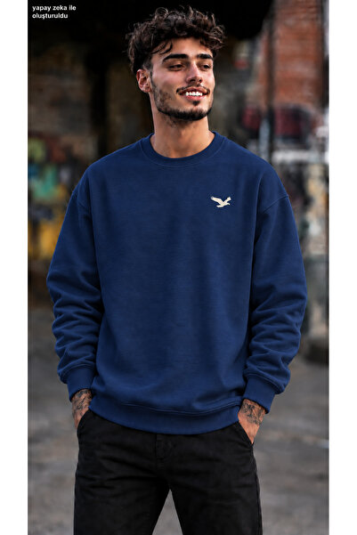 caddekombin Men's Minimal Tan Eagle Figure Printed Crew Neck Casual Regular F...