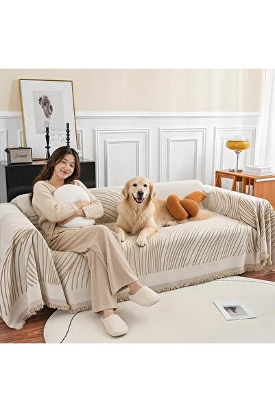 GENERAL Chenille Sofa Cover with Tassel Lace for Couch Protection