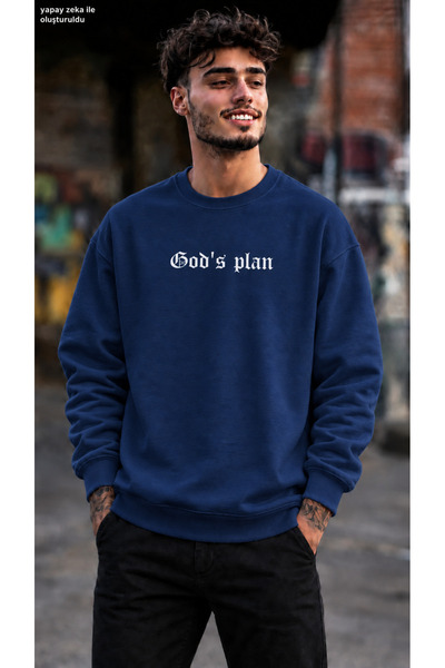 caddekombin Men's God's Plan Written Gothic Typographic Printed Crew Neck Cas...