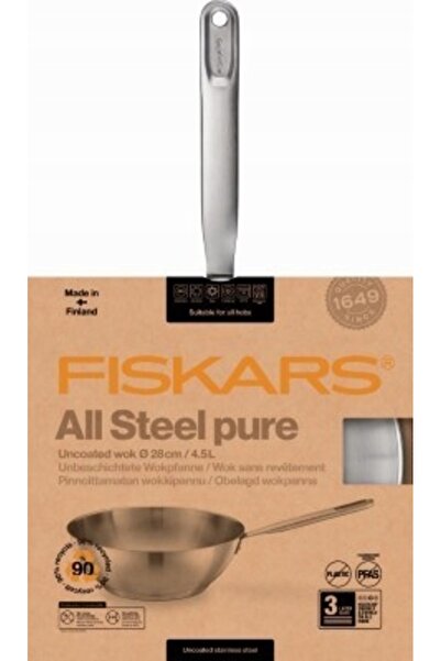 FiSKARS Tigaie WOK integral din oțel, 28 cm, din oțel inoxidabil, fără strat ...