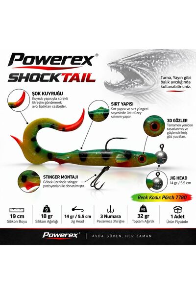 POWEREX Shock Tail Hazır Zokalı Silikon Yem 15cm 32gr (Modifiyeli) NO:PÖRCH7780