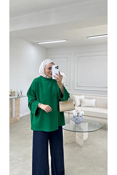 Moda Aydın Butik تونيك سويت شيرت نسائي كبير الحجم - أخضر زمردي