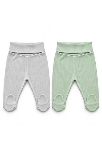 FYB 2-Piece Baby Pants with Booties, Wide Foldable Waistband, Interlock