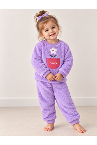 PonçiKids Kız Erkek Çocuk Peluş Eşofman Takımı Kışlık Yumuşak Polar Sweatshir...
