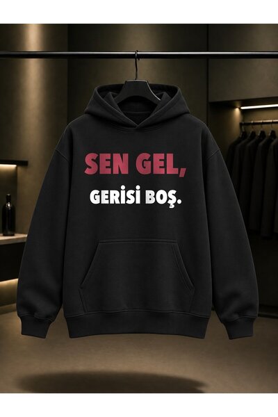 fame-stoned Sen Gel Empty Space Printed Unisex 100% Cotton Hooded Sweatshirt