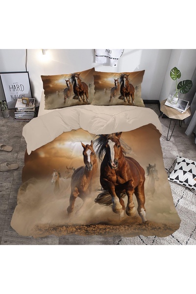 hediyevita Gift Duvet Cover Horse Running Horses Themed 3D Printed Double Duv...