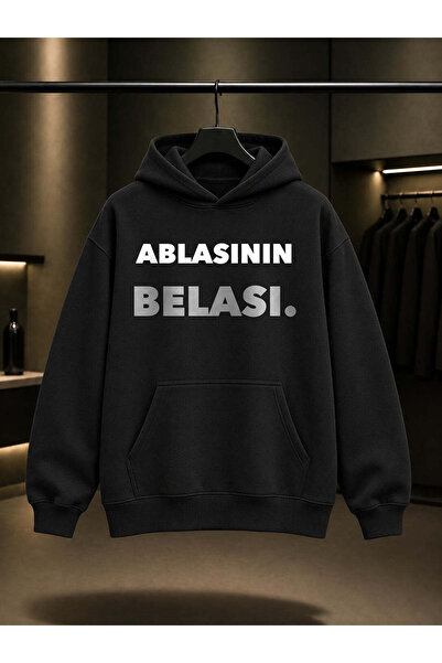 fame-stoned Ablas'In Belası Written Printed Unisex 100% Cotton Hooded Sweatshirt
