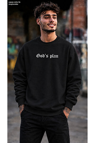 caddekombin Men's God's Plan Written Gothic Typographic Printed Crew Neck Cas...