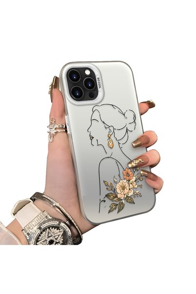 Hontinga iPhone 15 Pro Max Compatible Silicone Edge Hard Back Case Line Art P...